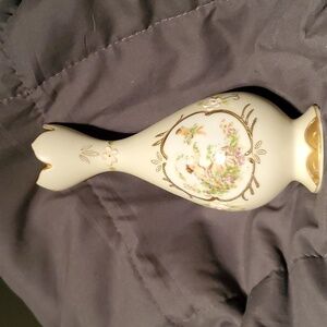 Vintage Cream Colored Bud Vase with Lady and Cherub